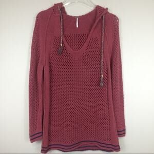 Free People | Boho Crochet Hooded Sweater Sz S